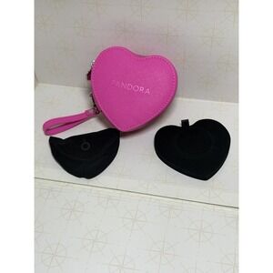 New Pandora  Pink Heart Jewelry Case, Black Pouch, And Bracelet Stand